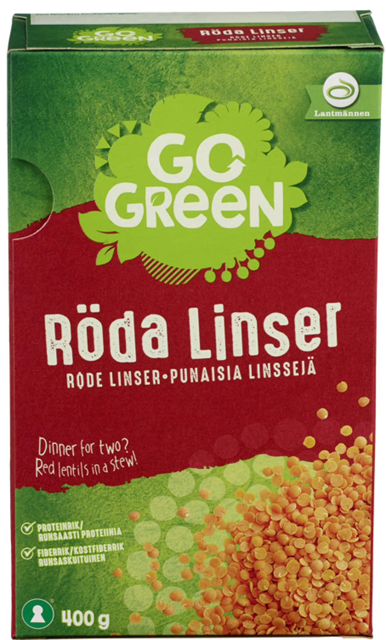 GOGREEN RØDE LINSER 400G