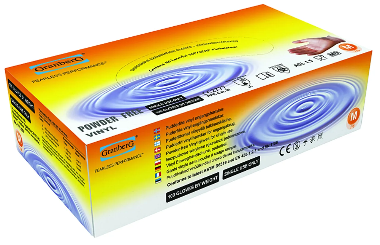 ENGANGSHANSKER VINYL/PVC, PUDDERFRI KLAR FARGE STR L