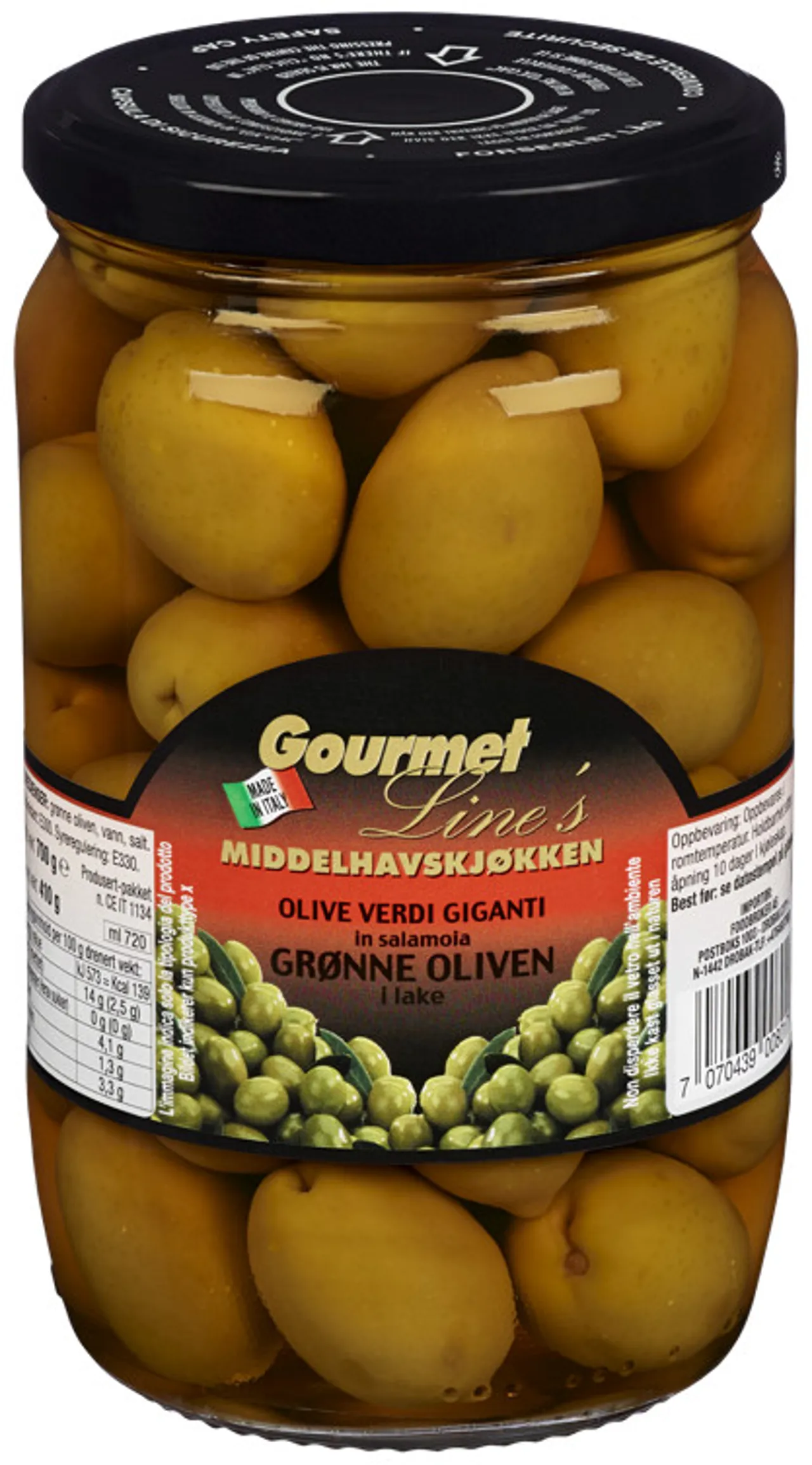 GRØNNE OLIVEN 650 G GOURMET LINE