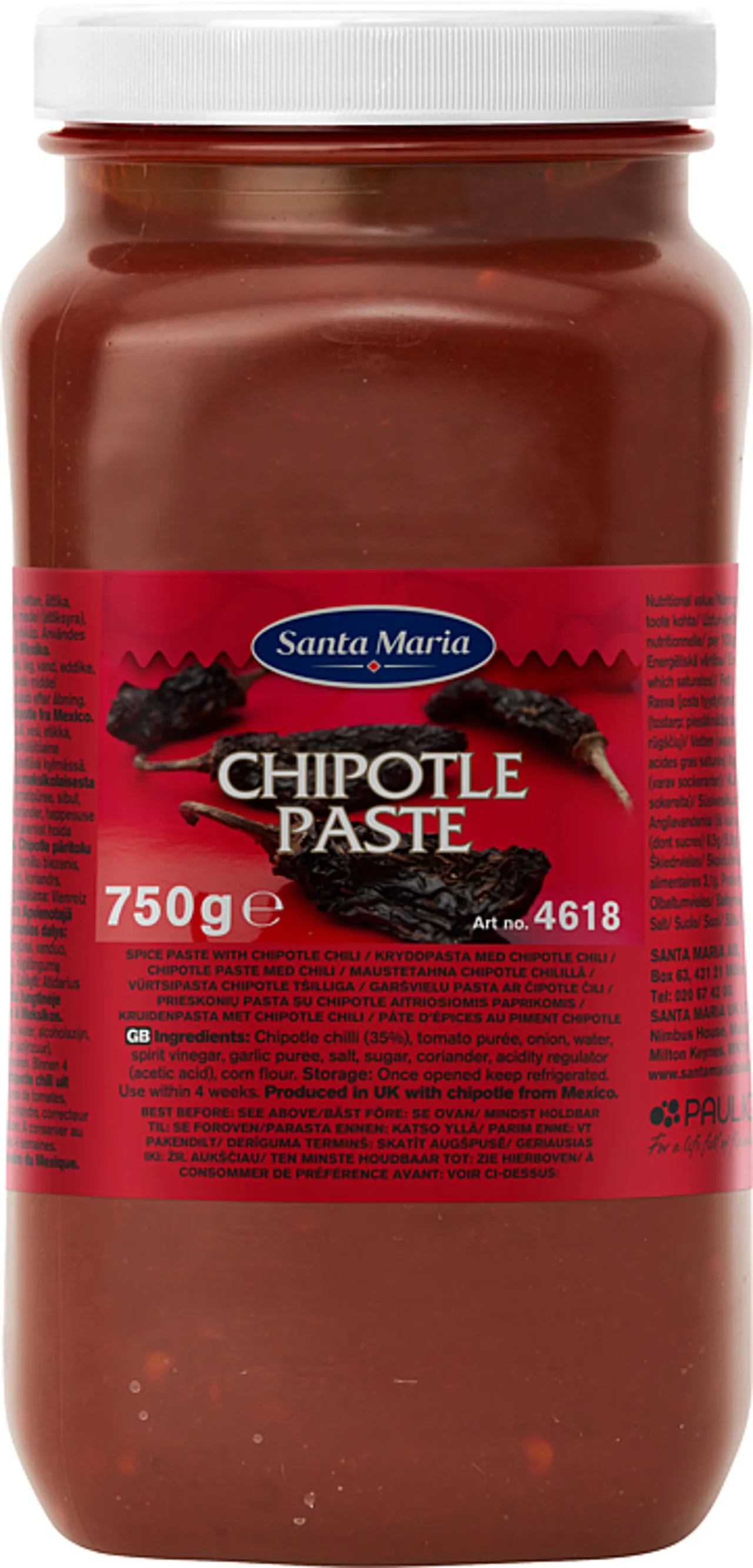 CHIPOTLE CHILI PASTE 750G SANTA MARIA