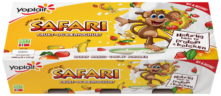 SAFARI YOGHURT MED MANGO JORDBÆR VANILJE OG BANAN 8X125 G YO