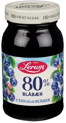 Blåbærsyltetøy Utan Tilsett Sukker 330g Lerum