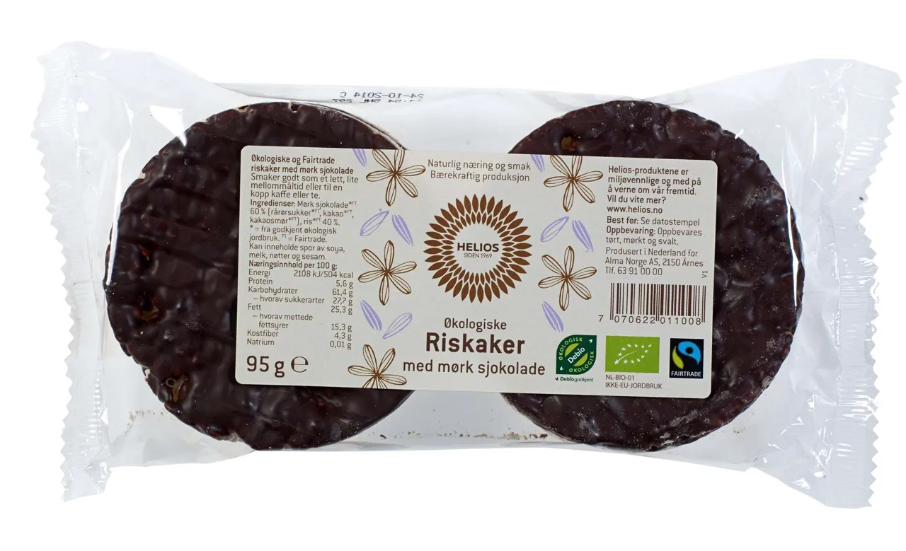 HELIOS ØKOLOGISKE RISKAKER M/MØRK SJOKOLADE
