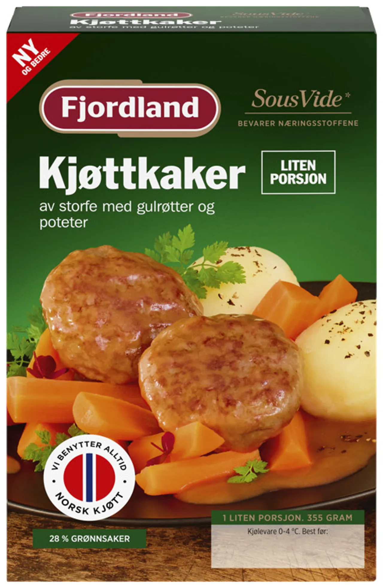 KJØTTKAKER MED GULRØTTER OG POTETER LITEN PORSJON 355G FJORD