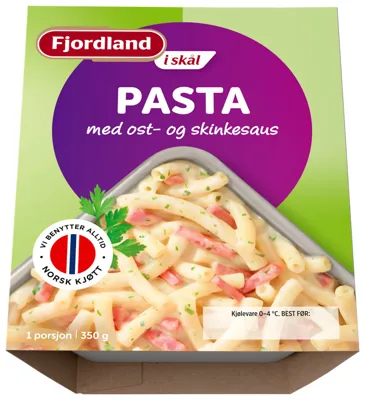 FJORDLAND PASTA MED OST- OG SKINKESAUS I SKÅL 350G FJORDLAND PASTA MED OST- OG SKINKESAUS I SKÅL 350G