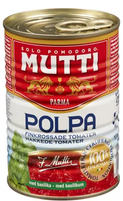 TOMAT KNUST M/BASILIKUM 400G MUTTI TOMAT KNUST M/BASILIKUM 400G MUTTI