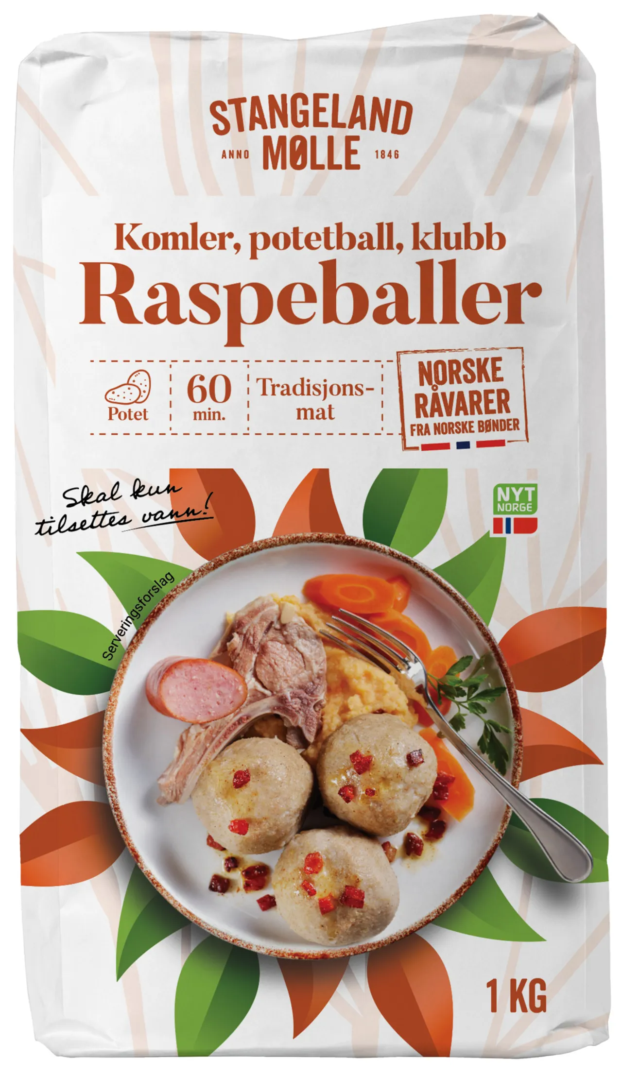 RASPEBALLER 1KG STANGELAND MØLLE