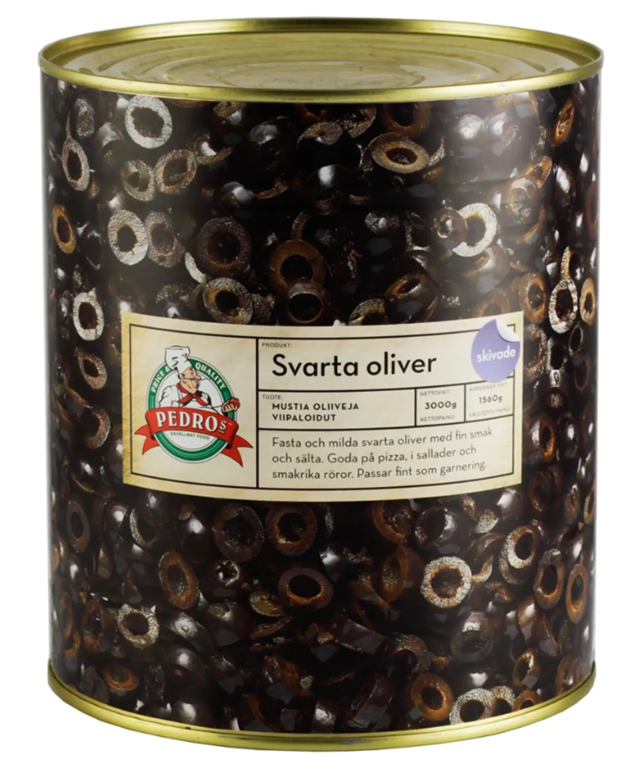 OLIVEN SORT SKIVET PEDROS 3 KG