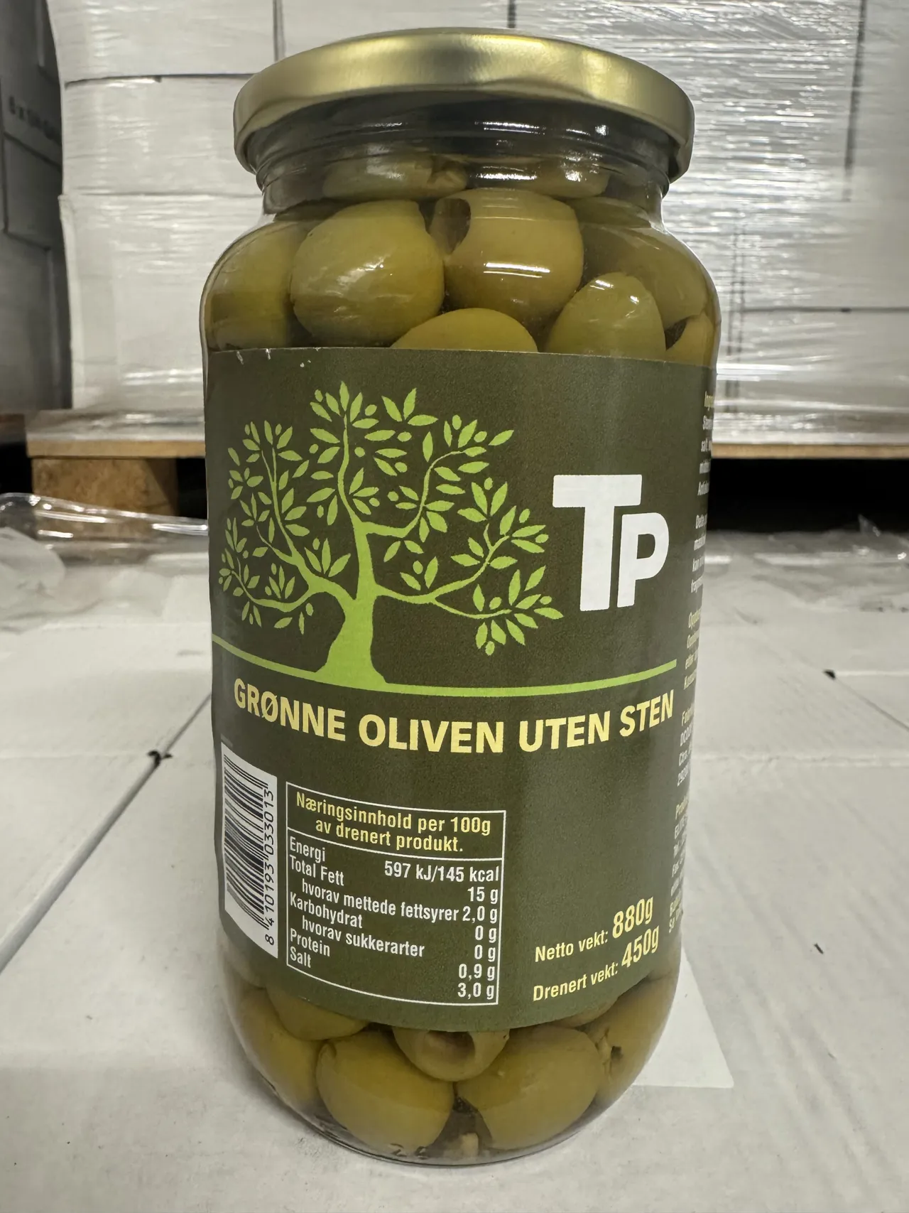 OLIVEN GRØNN UTEN STEN 890G