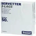 SERVIETT 3-LAG HVIT 33X33CM 50 PK
