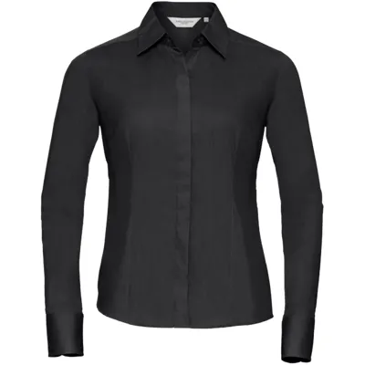 Dameskjorte Figurnær Poplin Easy Care Sort Xxl