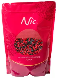 Nic Bringebær/Lakris Fudge Strøssel 1 Kg