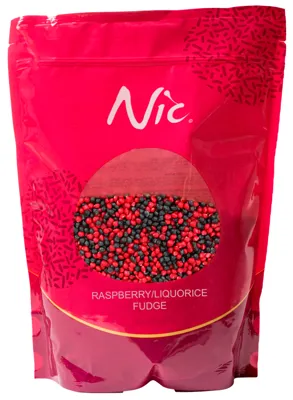Nic Bringebær/Lakris Fudge Strøssel 1 Kg