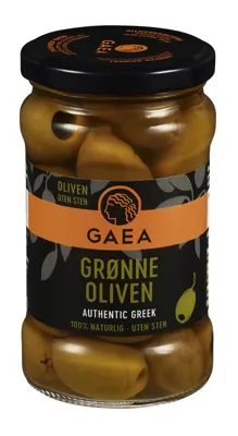 GAEA GRØNNE OLIVEN UTEN STEN 8X290G GAEA GRØNNE OLIVEN UTEN STEN 8X290G