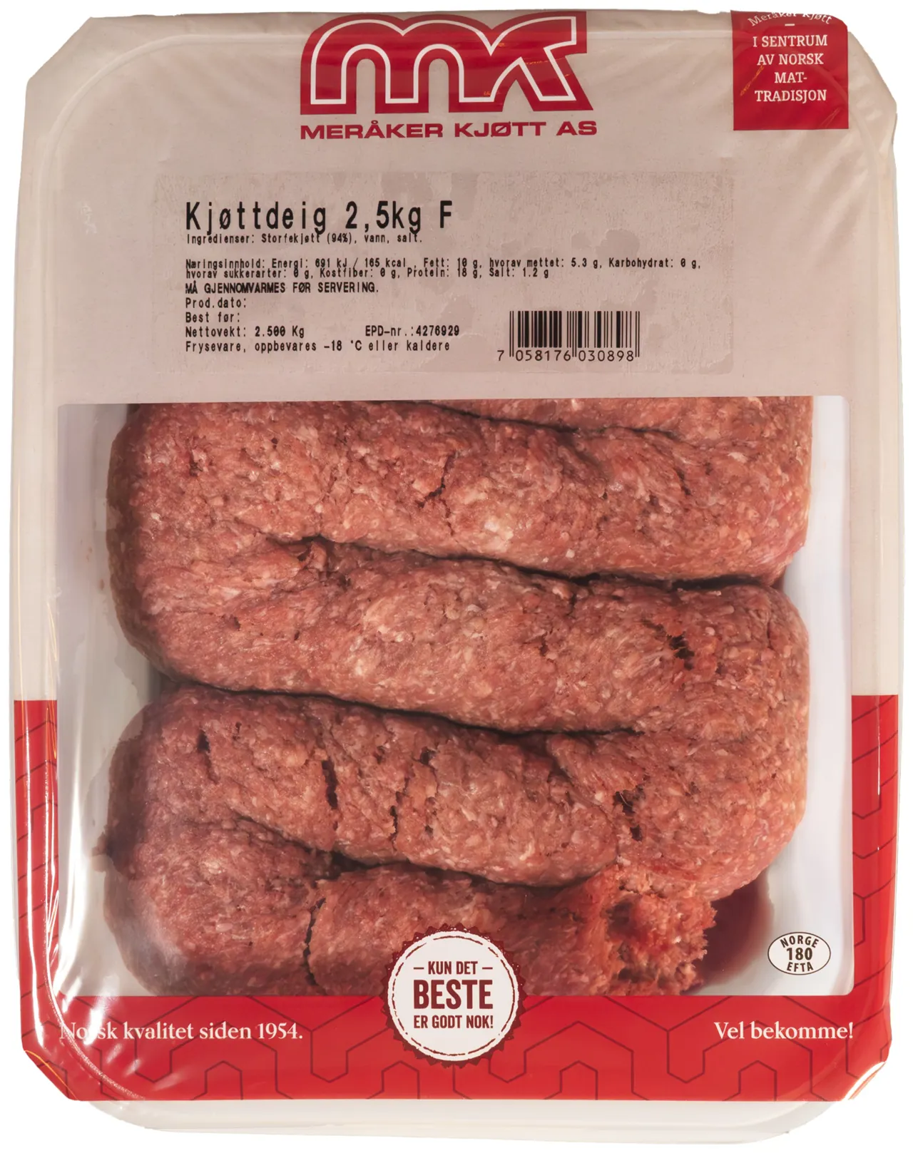 KJØTTDEIG RÅ 2,5 KG, MERÅKER KJØTT AS