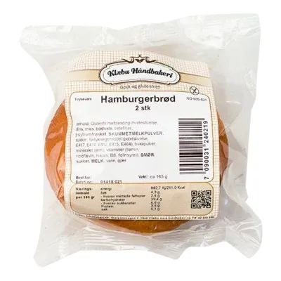 HAMBURGERBRØD GLUTENFRI 205G FRYS KLÆBU BAKERI HAMBURGERBRØD GLUTENFRI 205G FRYS KLÆBU BAKERI