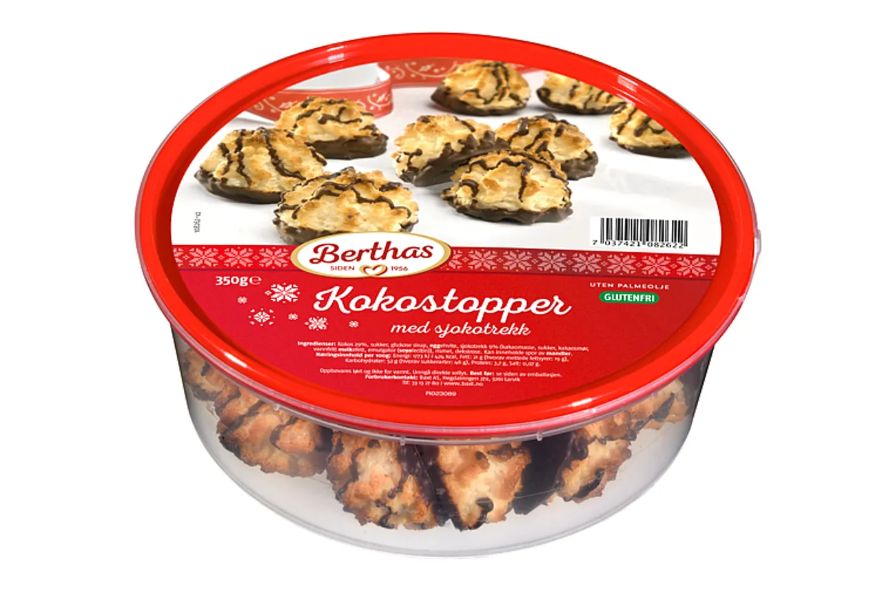 KOKOSTOPPER M/SJOKOLADE 350G*12 BERTHAS