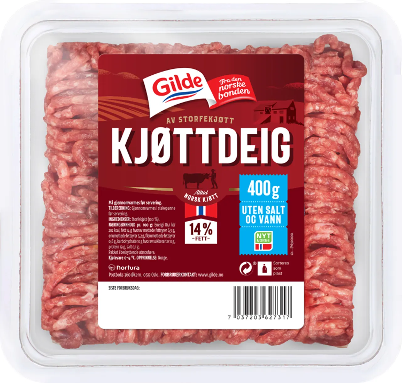 KJØTTDEIG STORFE UTEN SALT OG VANN 14% 400G