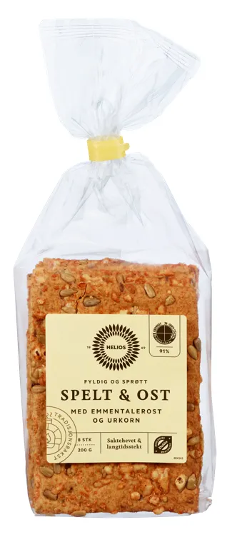 HELIOS KNEKKEBRØD SPELT & OST ØKOLOGISK 200G HELIOS KNEKKEBRØD SPELT & OST ØKOLOGISK 200G