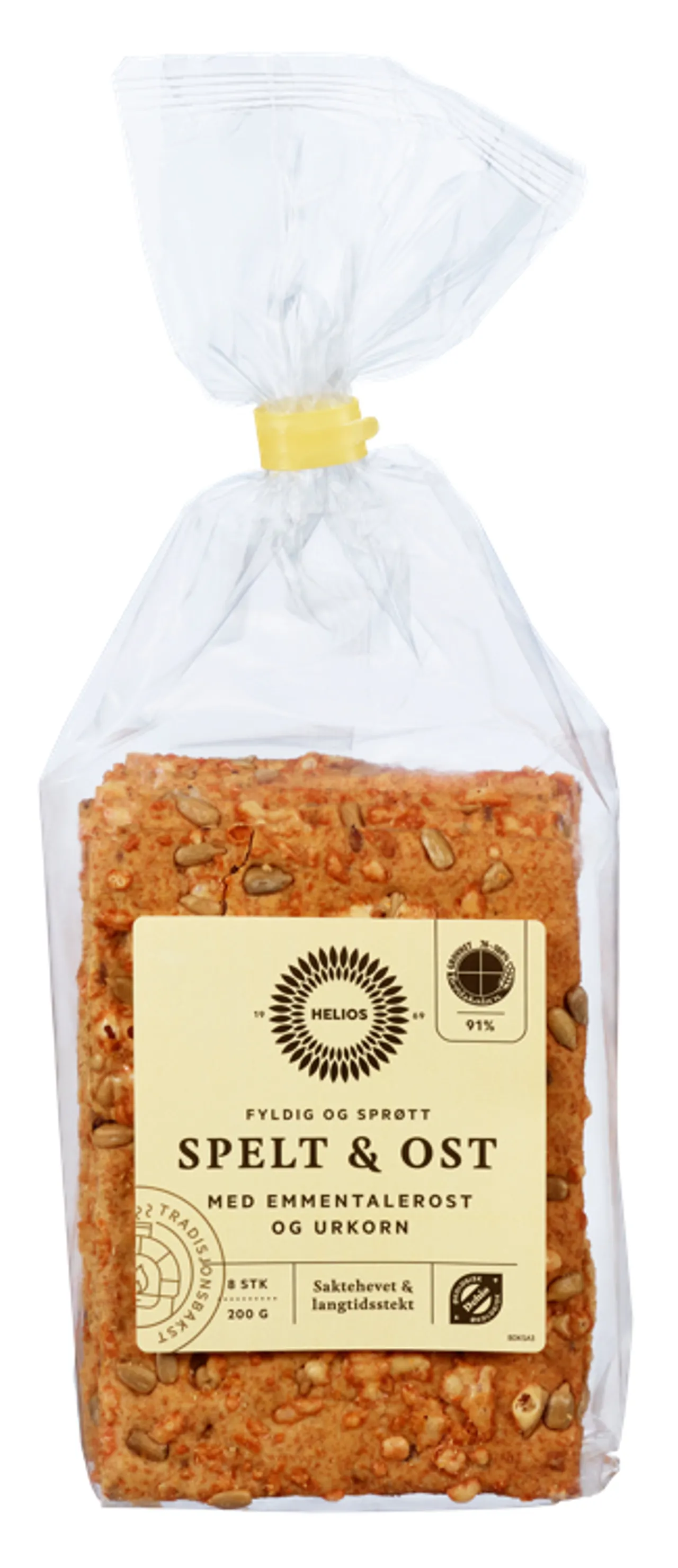 HELIOS KNEKKEBRØD SPELT & OST ØKOLOGISK 200G