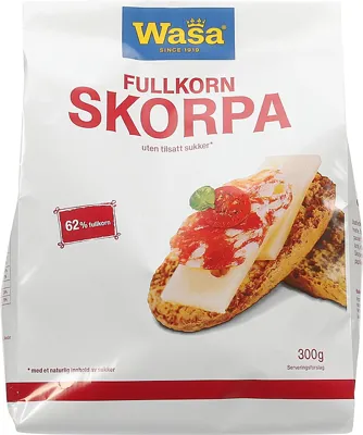 Wasa Fullkorn Skorpe Uten Sukker 10x300g