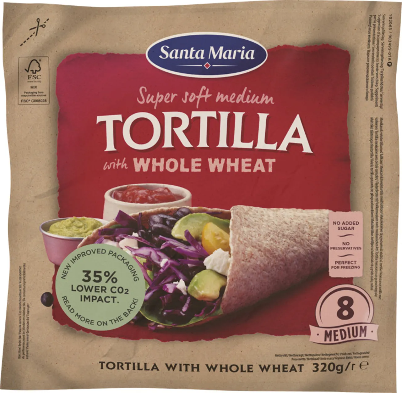 TORTILLA WHOLE WHEAT MEDIUM (8-PACK) 320G SANTA MARIA