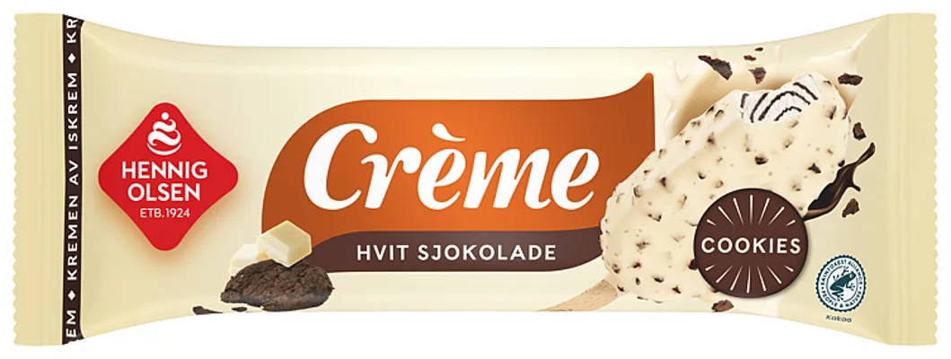CREME HVIT SJOKOLADE MED COOKIES OG SJOKOLADESAUS FLØTEIS 11 CREME HVIT SJOKOLADE MED COOKIES OG SJOKOLADESAUS FLØTEIS 11
