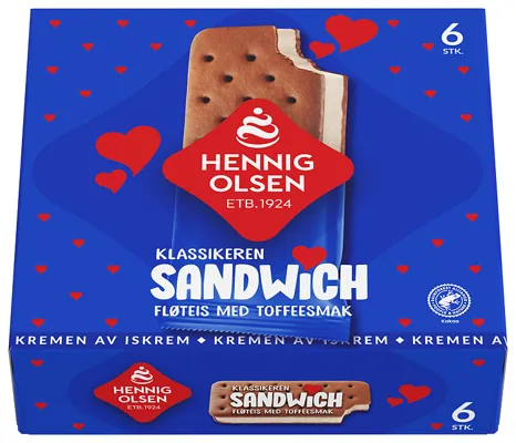 Sandwich 6stk Fløteis Med Toffeesmak Og Kjeks