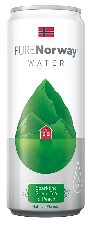 PURE NORWAY WATER SPARKLING GREEN TEA & PEACH 33CL PURE NORWAY WATER SPARKLING GREEN TEA & PEACH 33CL