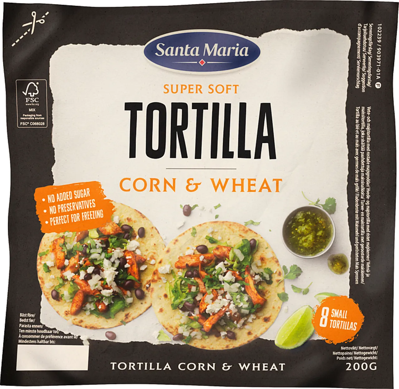 TORTILLA CORN & WHEAT SMALL (8-PACK) 200G SANTA MARIA