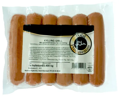 HALALPR KYLLING GRILLPØLSER HALAL 400G HALALPR KYLLING GRILLPØLSER HALAL 400G