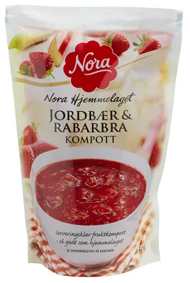Nora Jordbær & Rabarbra Kompott 455g