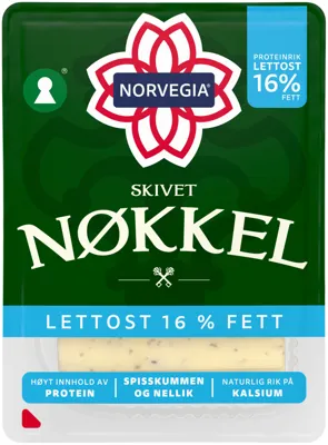 NORVEGIA NØKKEL LETT 16% SKIVET 150G TINE NORVEGIA NØKKEL LETT 16% SKIVET 150G TINE