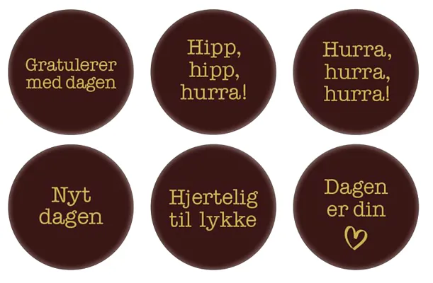 Sjokoladeskilt Hverdagslykke "Hurra" Runde Ø38mm 192 Stk