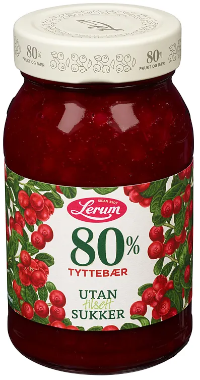 TYTTEBÆRSYLTETØY UTAN TILSETT SUKKER 330G LERUM TYTTEBÆRSYLTETØY UTAN TILSETT SUKKER 330G LERUM
