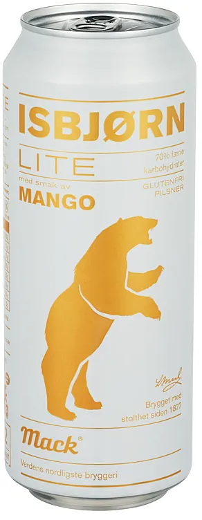 ISBJØRN LITE MANGO GLUTENFRI 4,5% 0,50L BX MACK ISBJØRN LITE MANGO GLUTENFRI 4,5% 0,50L BX MACK