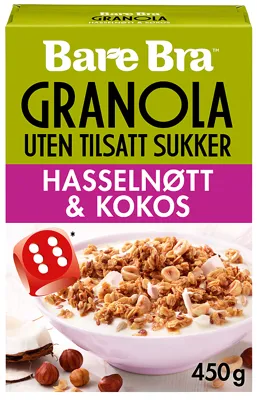 BARE BRA HASSELNØTT & KOKOS 450G BARE BRA HASSELNØTT & KOKOS 450G