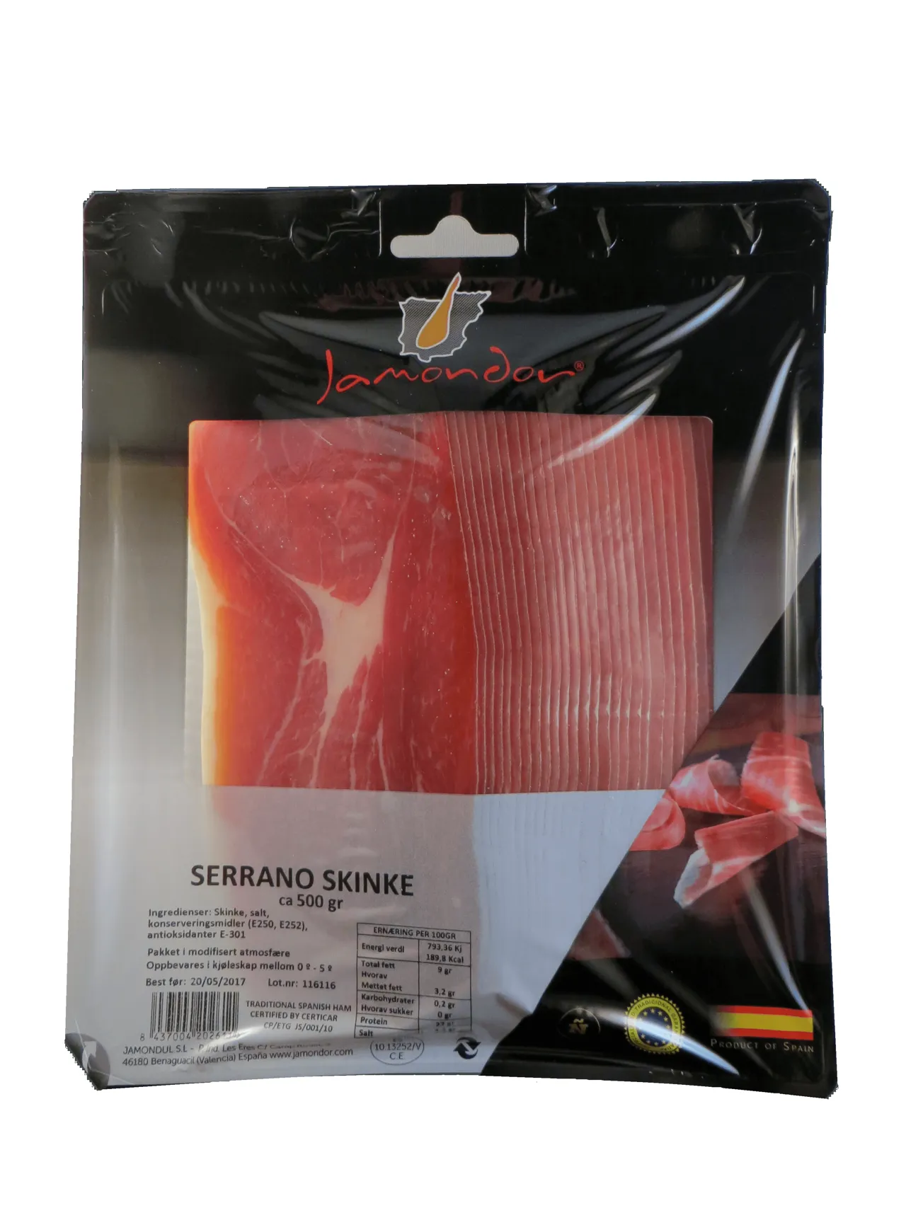 SERRANO SKINKE JAMONDUL SKIVER 500G