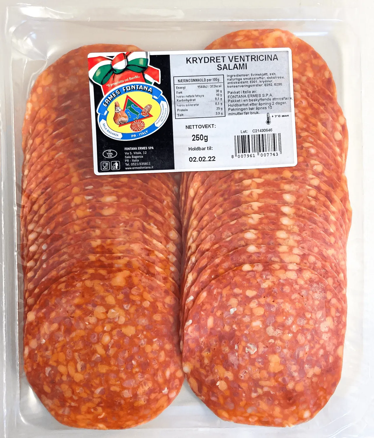 SPICY VENTRICINA SKIVET MAXI PACK 250G ERMES FONTANA