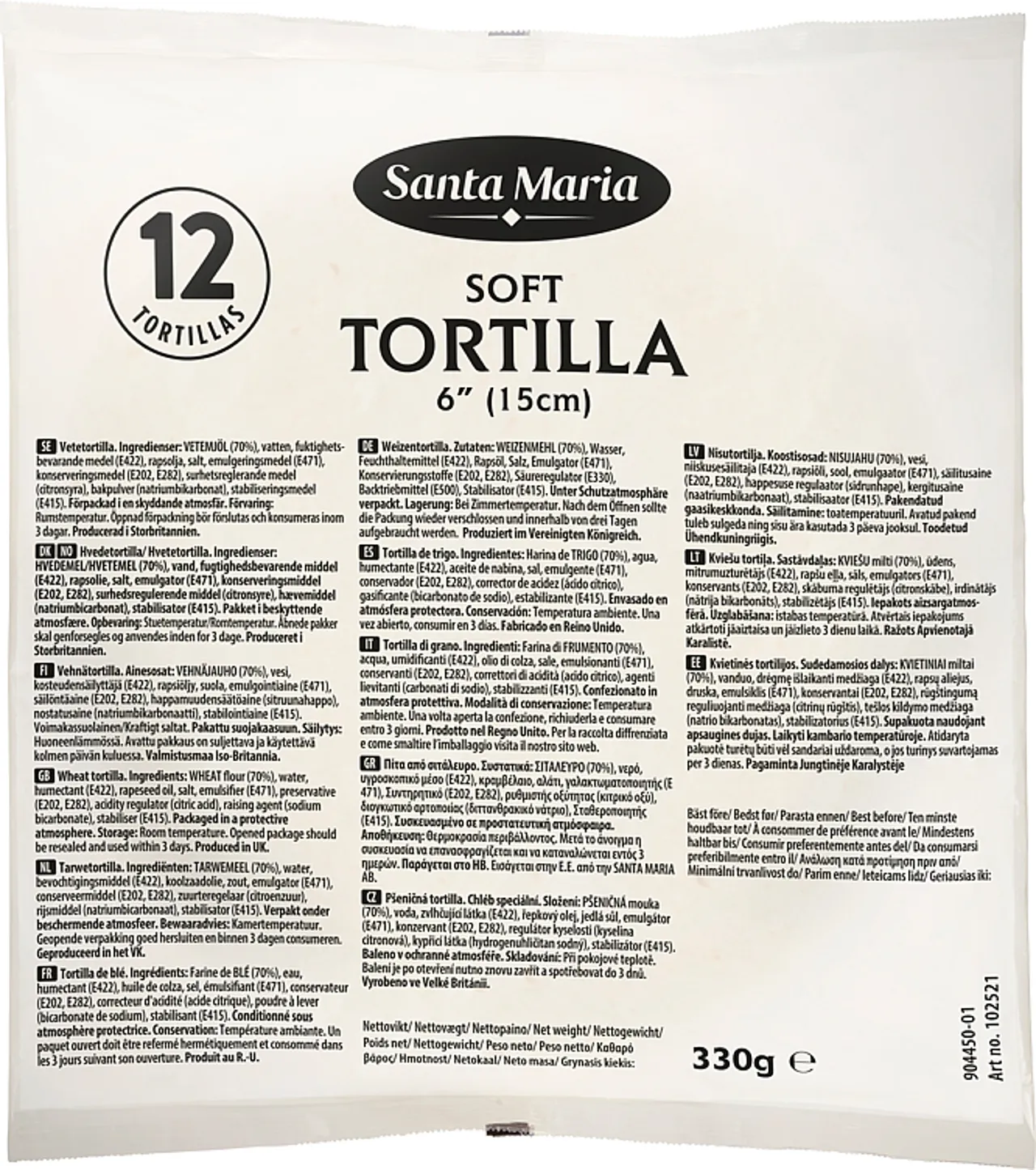 TORTILLA 6"/15 CM 330G SANTA MARIA