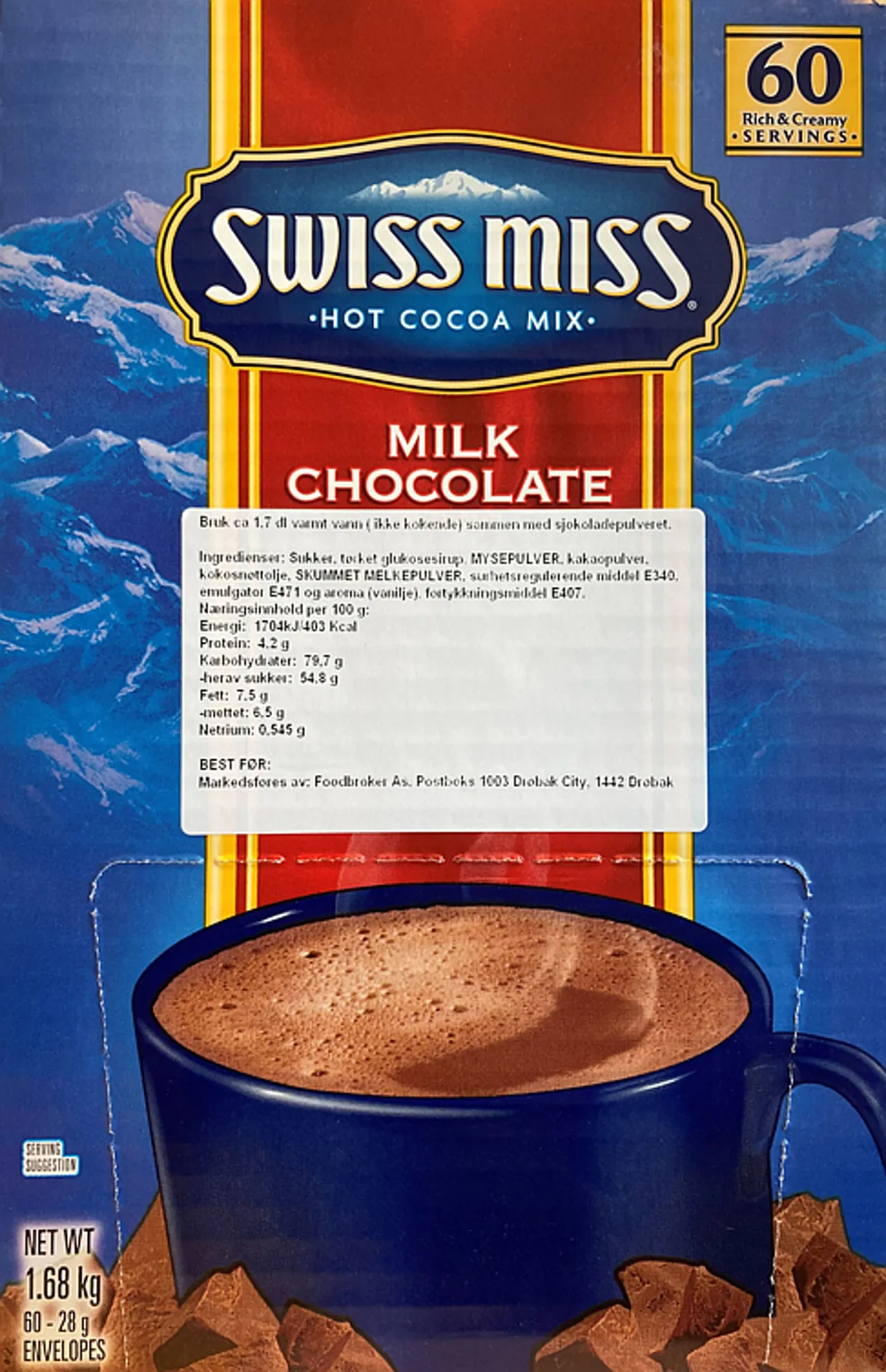 SJOKODRIKK MILK CHOCOLATE 60 POSER SWISS MISS