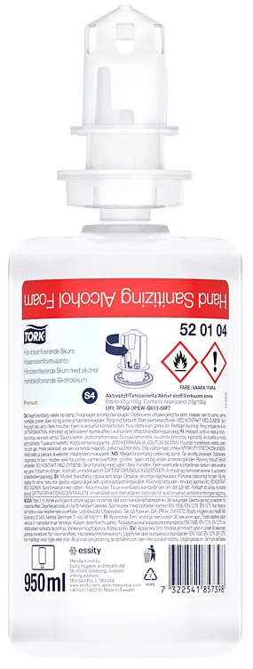 TORK HÅNDDESINFISERENDE SKUM M/ALKOHOL 950ML S4 TORK HÅNDDESINFISERENDE SKUM M/ALKOHOL 950ML S4