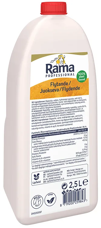 RAMA PROFESSIONAL FLYTENDE MARGARIN, MELKEFRI 2,5L RAMA PROFESSIONAL FLYTENDE MARGARIN, MELKEFRI 2,5L