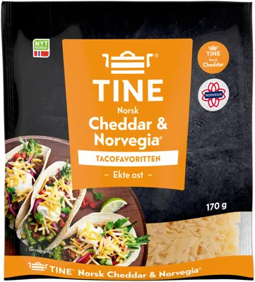 Norsk Cheddar & Norvegia Revet 170g Tine