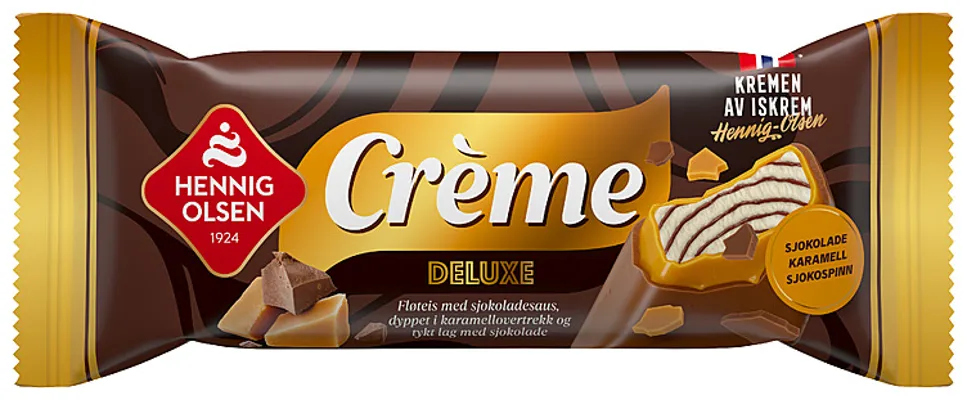 Crème Deluxe Fløteis Med Sjokoladesaus Dyppet I Karamellover