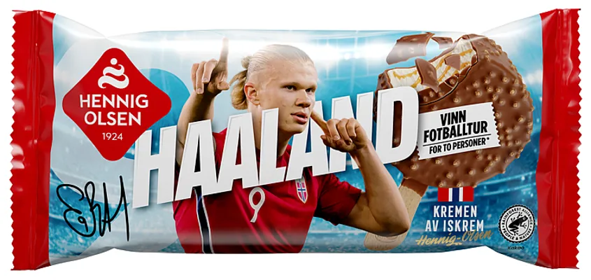 HAALAND-IS FLØTEIS MED VANILJESMAK, KARAMELLSAUS DYPPET I SJ HAALAND-IS FLØTEIS MED VANILJESMAK, KARAMELLSAUS DYPPET I SJ