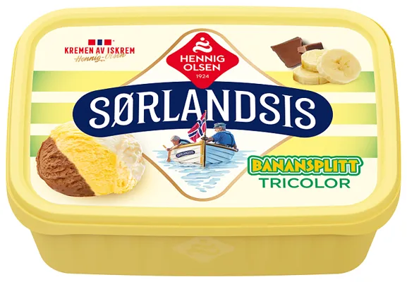 SØRLANDSIS BANANSPLITT TRICOLOR FLØTEIS 1,2L SØRLANDSIS BANANSPLITT TRICOLOR FLØTEIS 1,2L