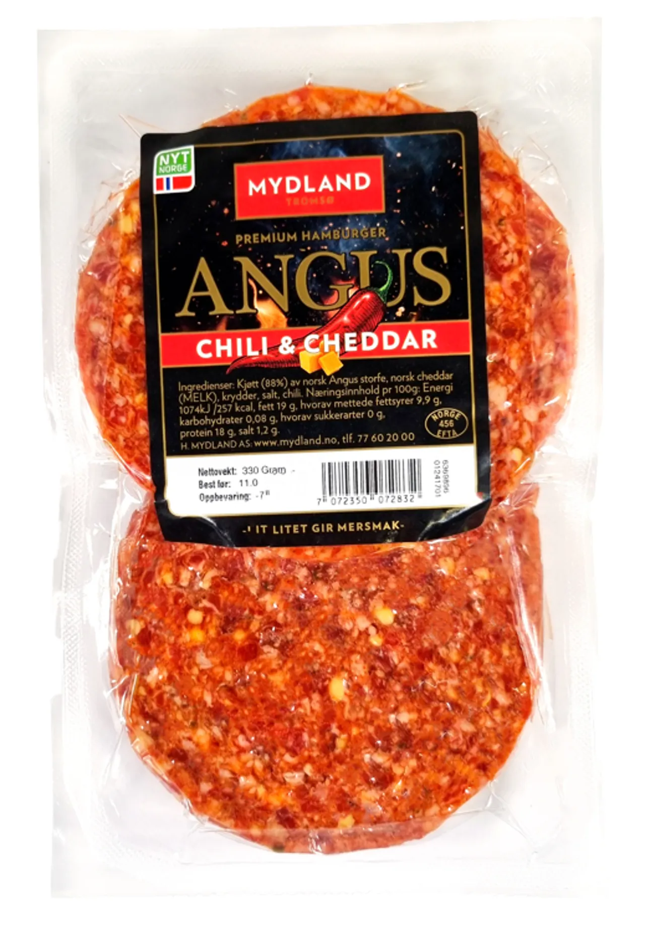 ANGUSBURGER CHILI & CHEDDAR 2X165G FRYS MYDLAND