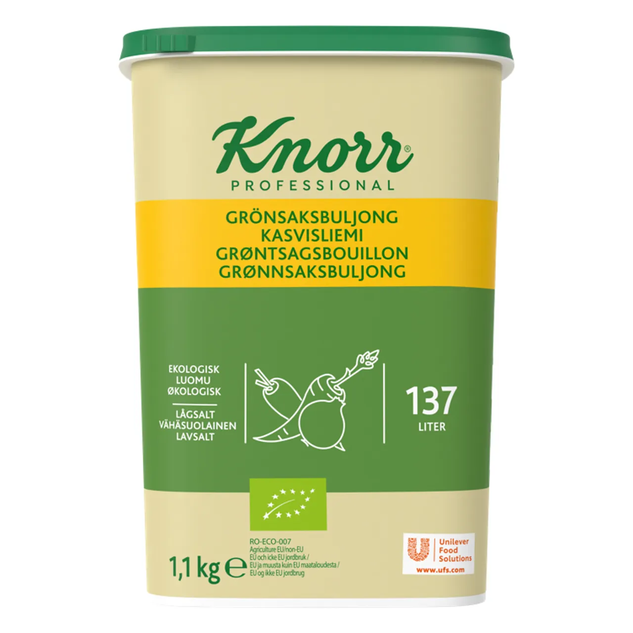KNORR ØKOLOGISK GRØNNSAKSBULJONG LAVSALT 6 X1,1KG