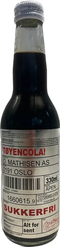 Tøyen Cola Sukkerfri 330ml Fl Tøyen Mineralvann Fabrikk